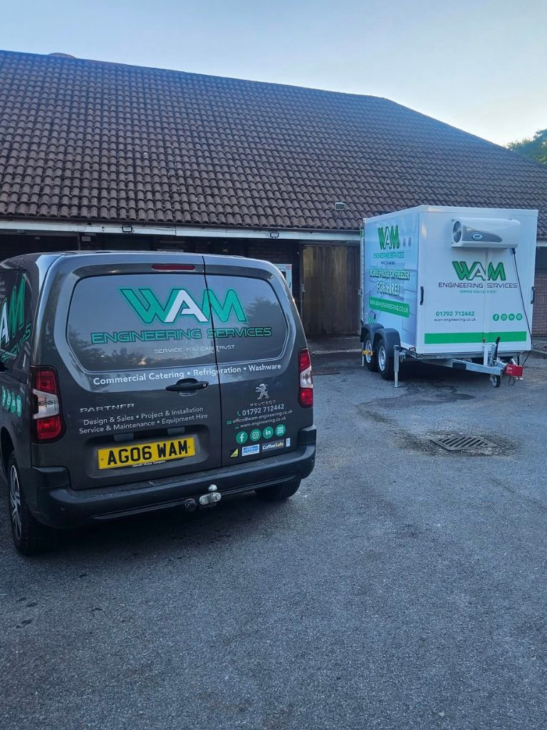 One of the WAM Engineering vans and the mobile fridge freezer