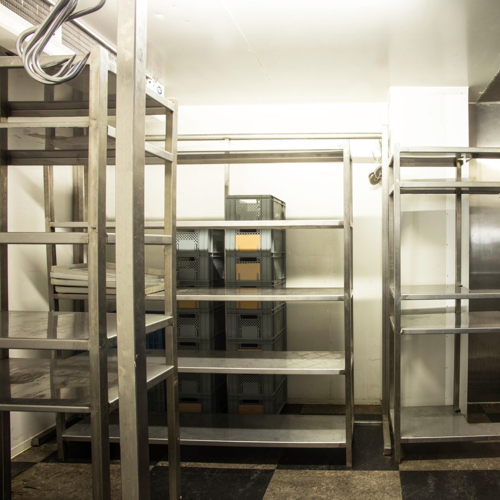 Commercial metal kitchen shelving that we supplied and installed